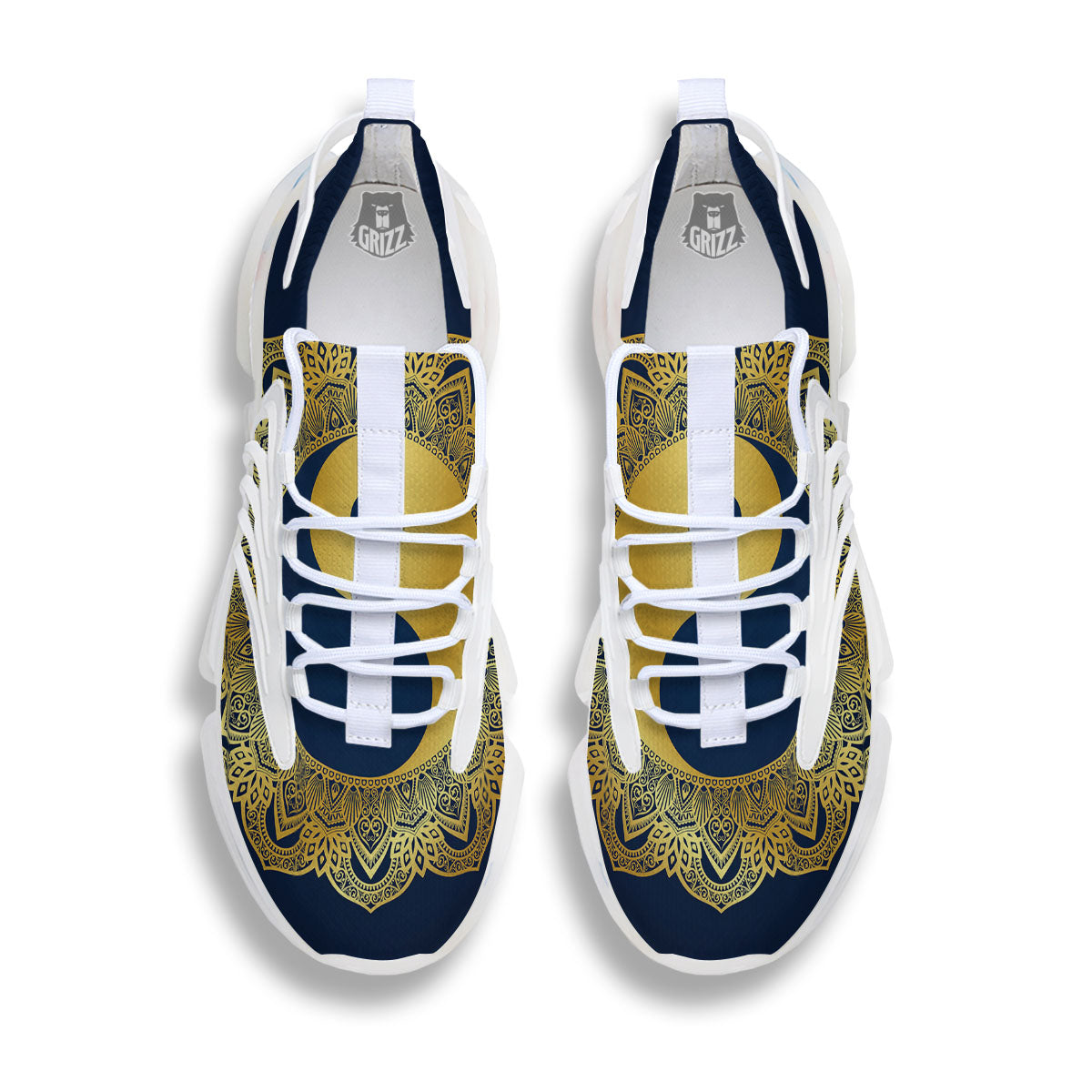 Yin Yang Gold Mandala Print White Gym Shoes-grizzshop