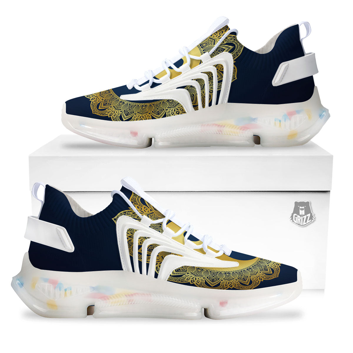 Yin Yang Gold Mandala Print White Gym Shoes-grizzshop