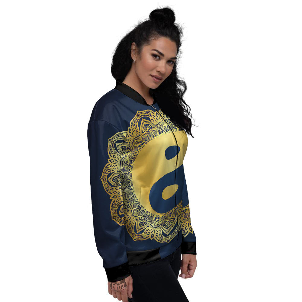 Yin Yang Gold Mandala Print Women's Bomber Jacket-grizzshop