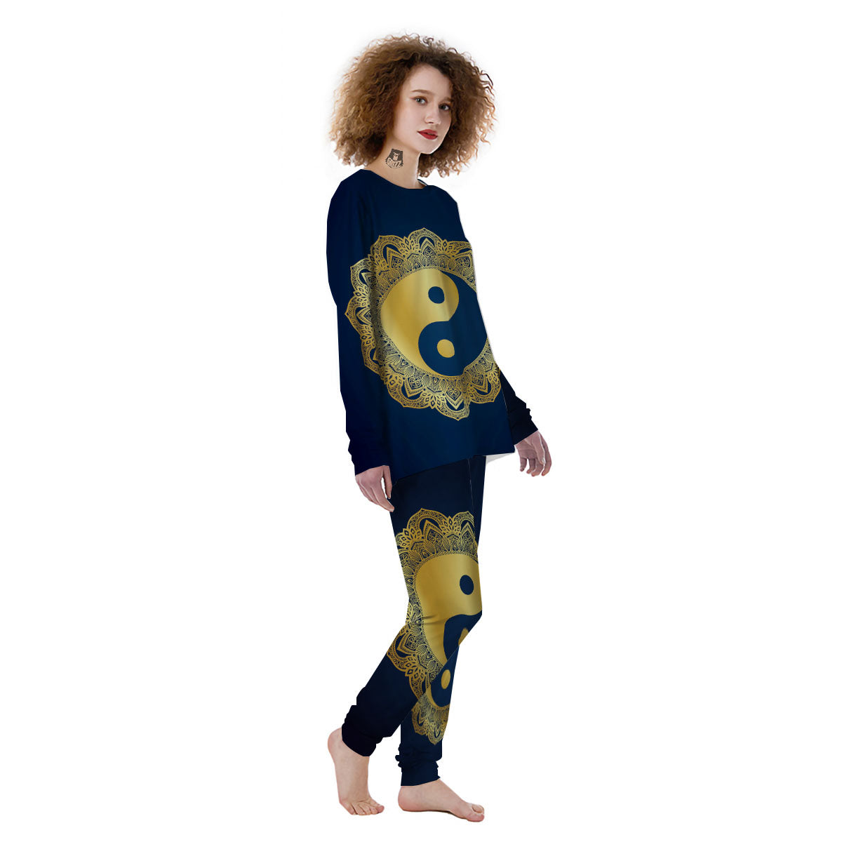 Yin Yang Gold Mandala Print Women's Pajamas-grizzshop