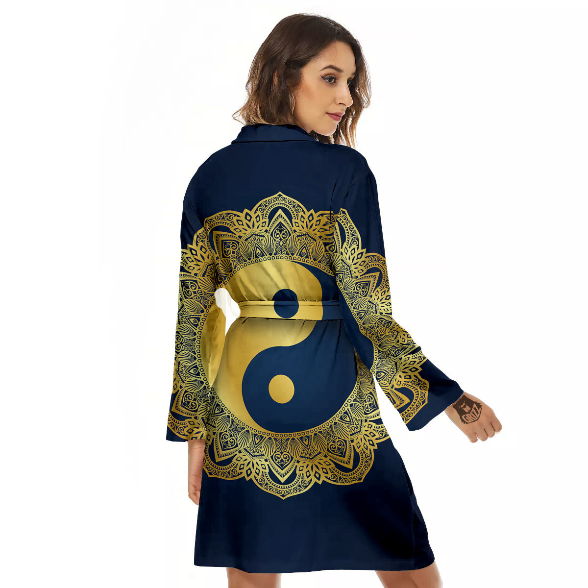Yin Yang Gold Mandala Print Women's Robe-grizzshop