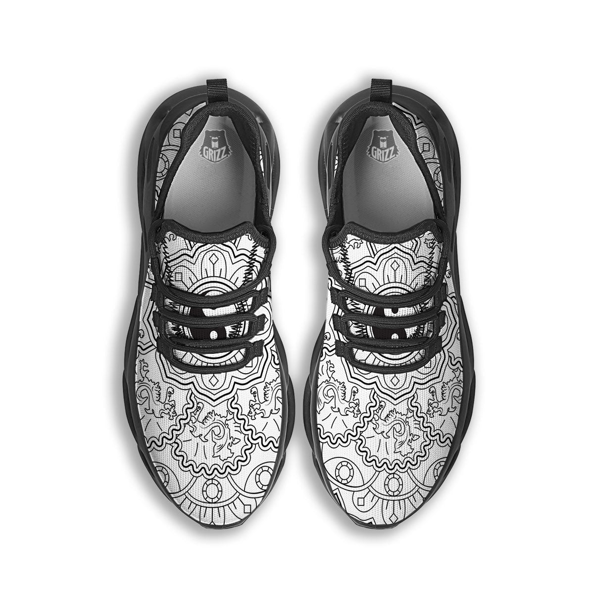 Yin Yang Mandala White And Black Print Black Running Shoes-grizzshop