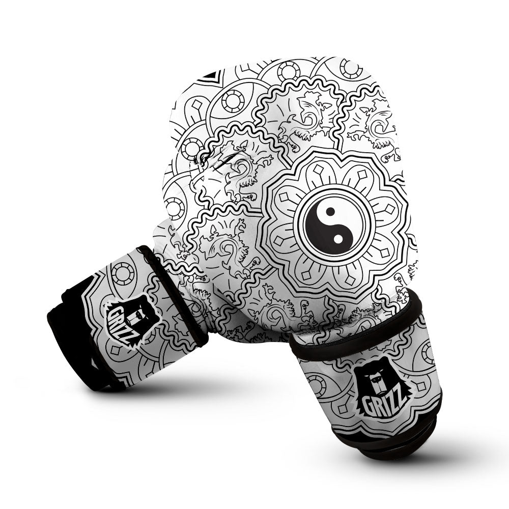 Yin Yang Mandala White And Black Print Boxing Gloves-grizzshop