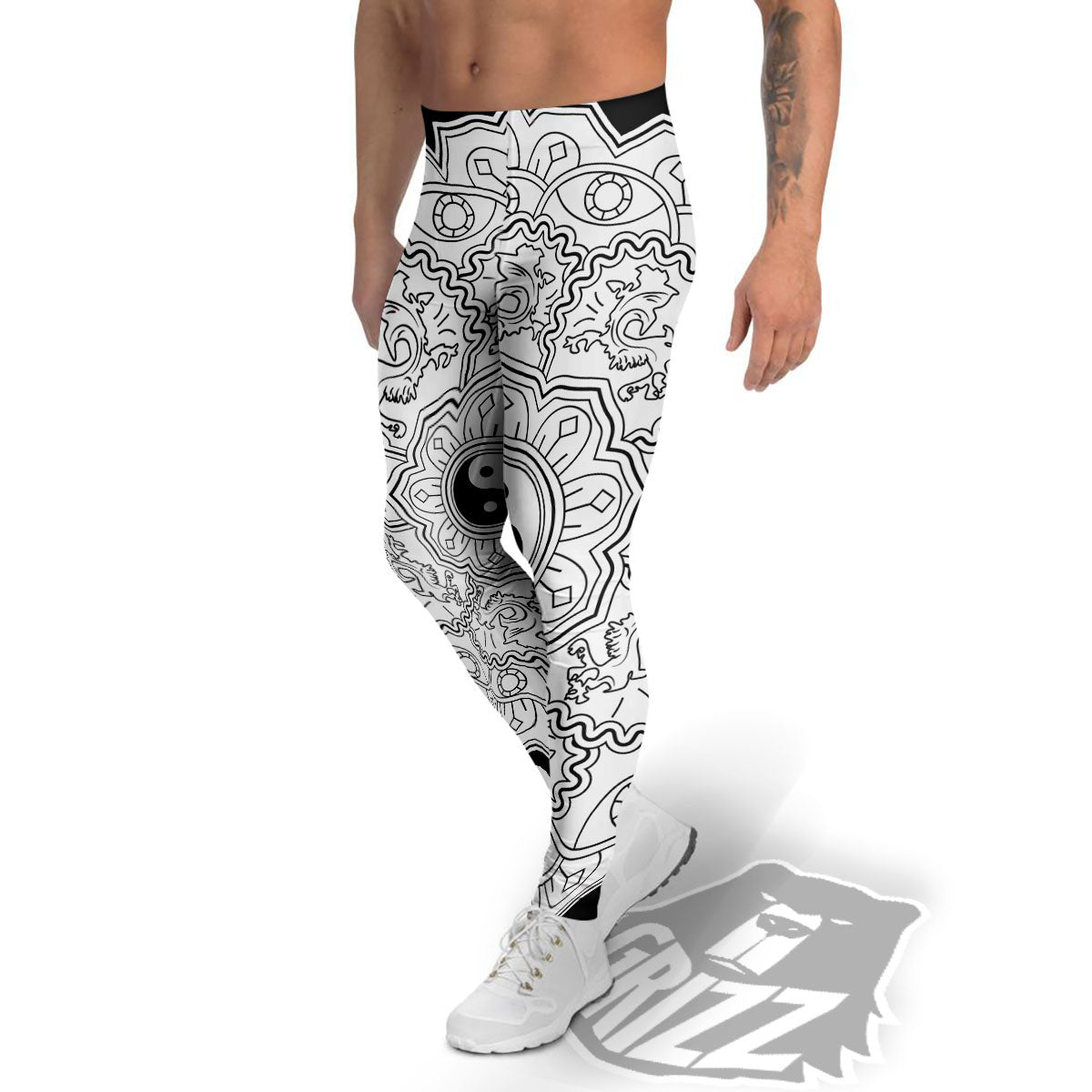 Yin Yang Mandala White And Black Print Men's Leggings-grizzshop