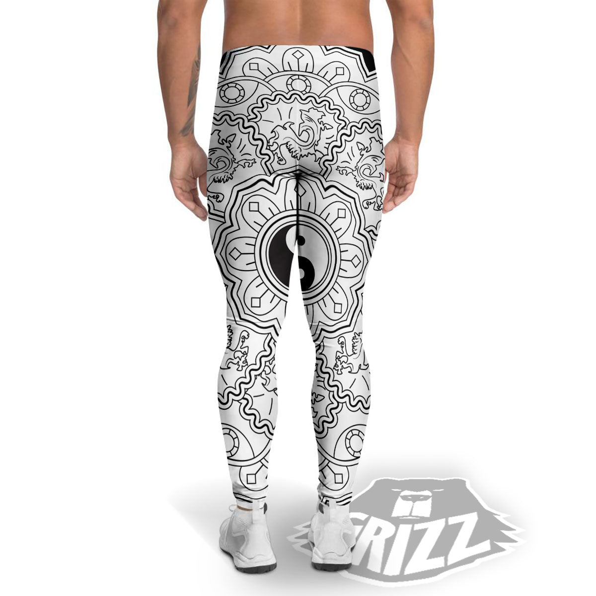 Yin Yang Mandala White And Black Print Men's Leggings-grizzshop