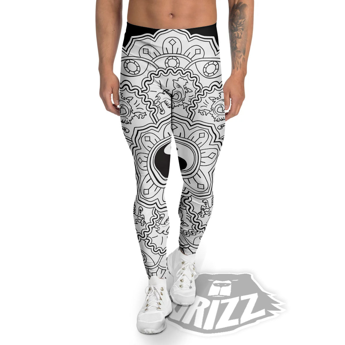 Yin Yang Mandala White And Black Print Men's Leggings-grizzshop