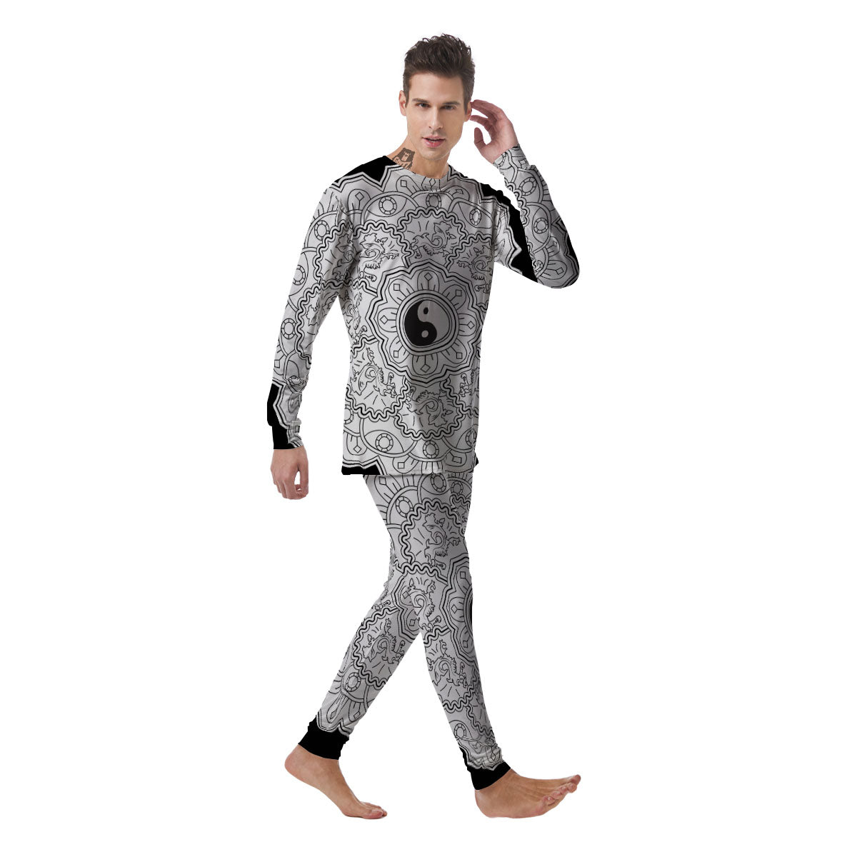 Yin Yang Mandala White And Black Print Men's Pajamas-grizzshop