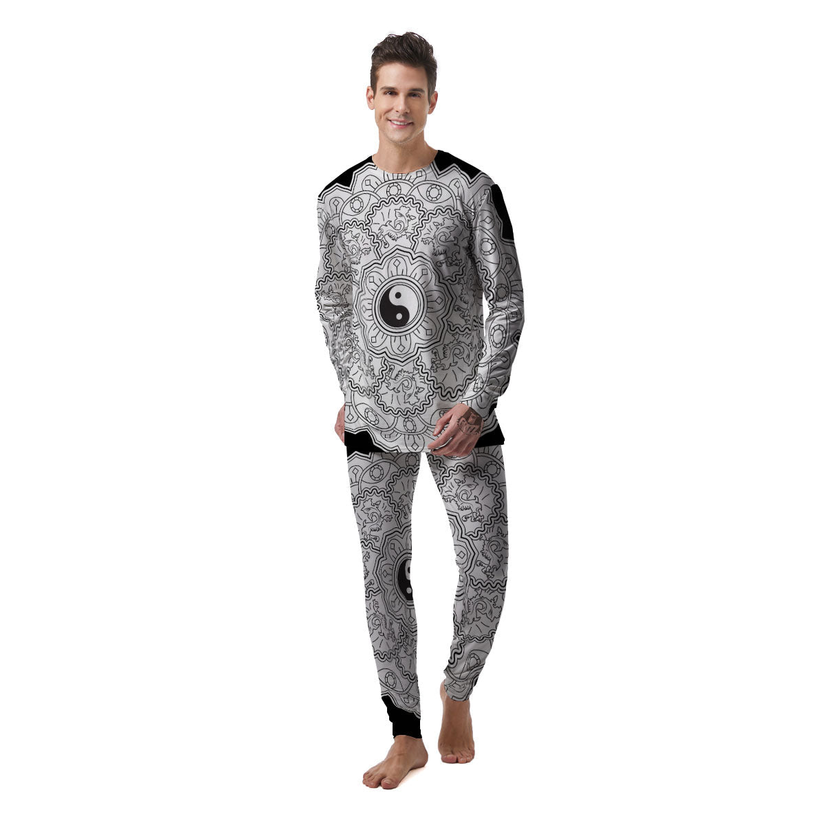 Yin Yang Mandala White And Black Print Men's Pajamas-grizzshop