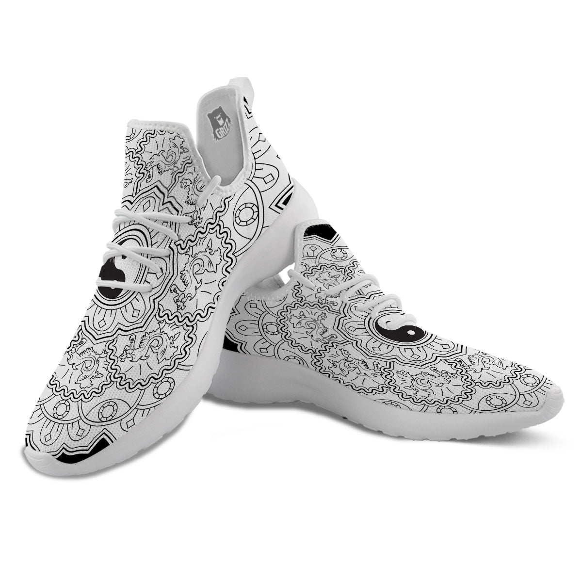 Yin Yang Mandala White And Black Print White Athletic Shoes-grizzshop