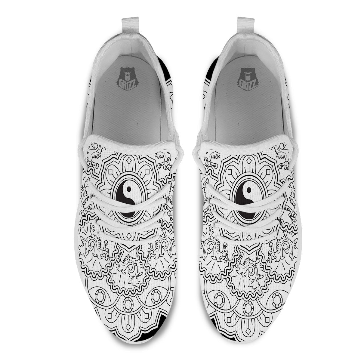 Yin Yang Mandala White And Black Print White Athletic Shoes-grizzshop