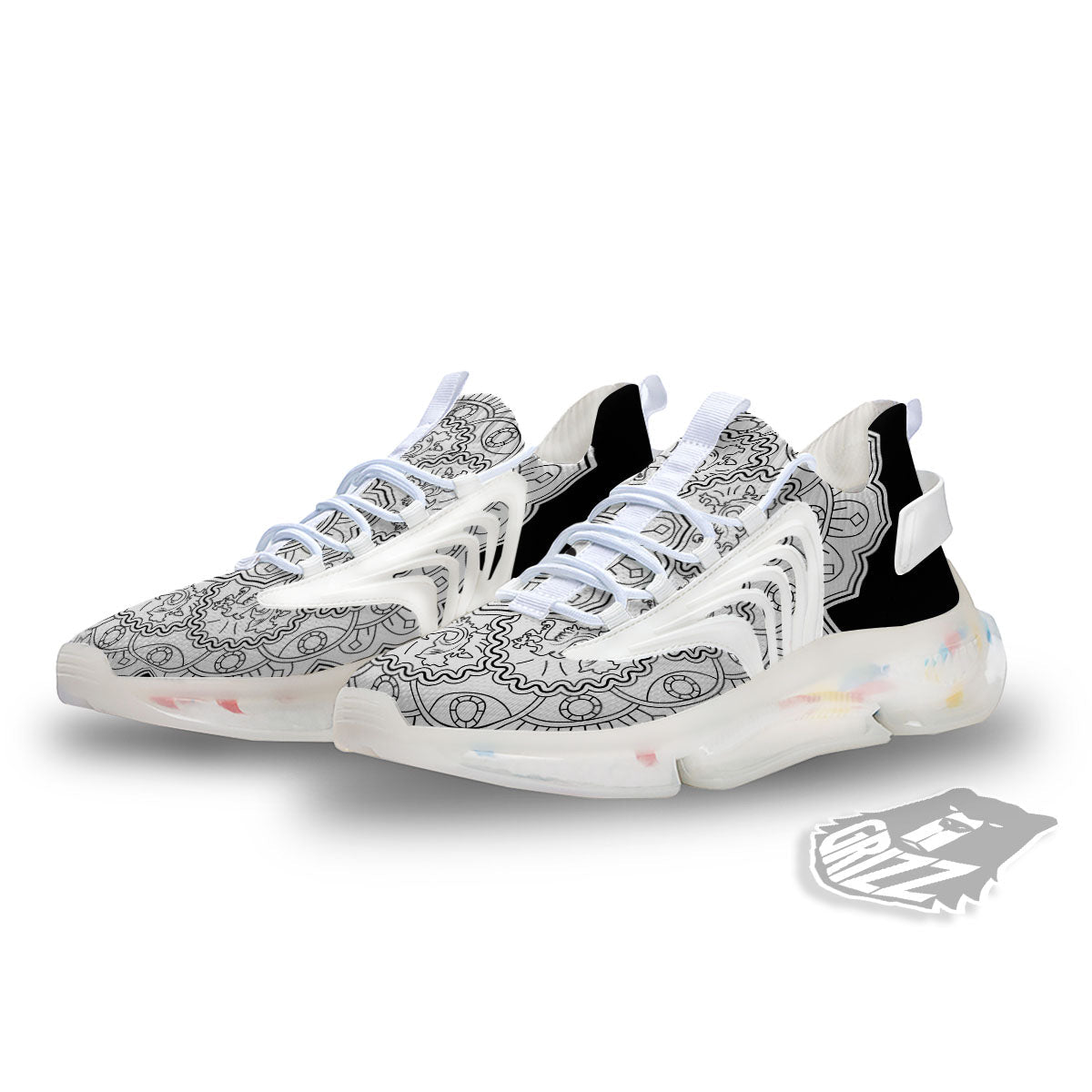Yin Yang Mandala White And Black Print White Gym Shoes-grizzshop