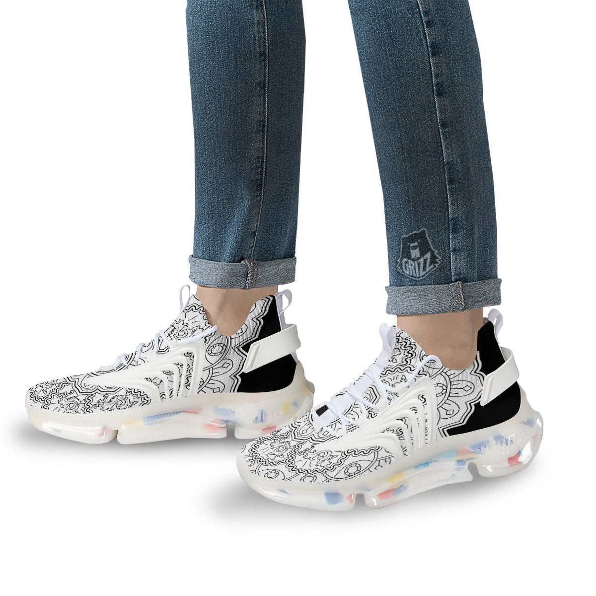 Yin Yang Mandala White And Black Print White Gym Shoes-grizzshop
