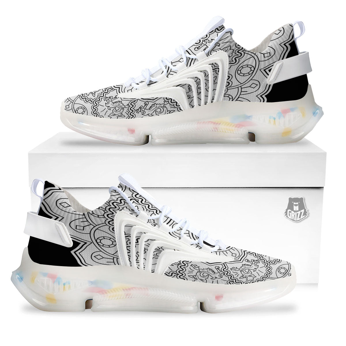 Yin Yang Mandala White And Black Print White Gym Shoes-grizzshop