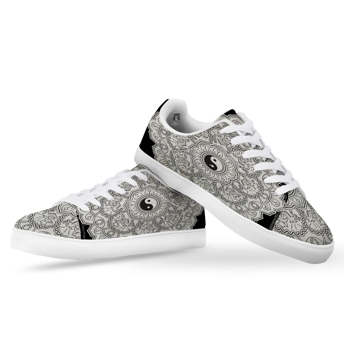 Yin Yang Mandala White And Black Print White Low Top Sneakers-grizzshop