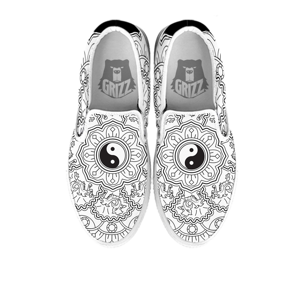 Yin Yang Mandala White And Black Print White Slip On Shoes-grizzshop