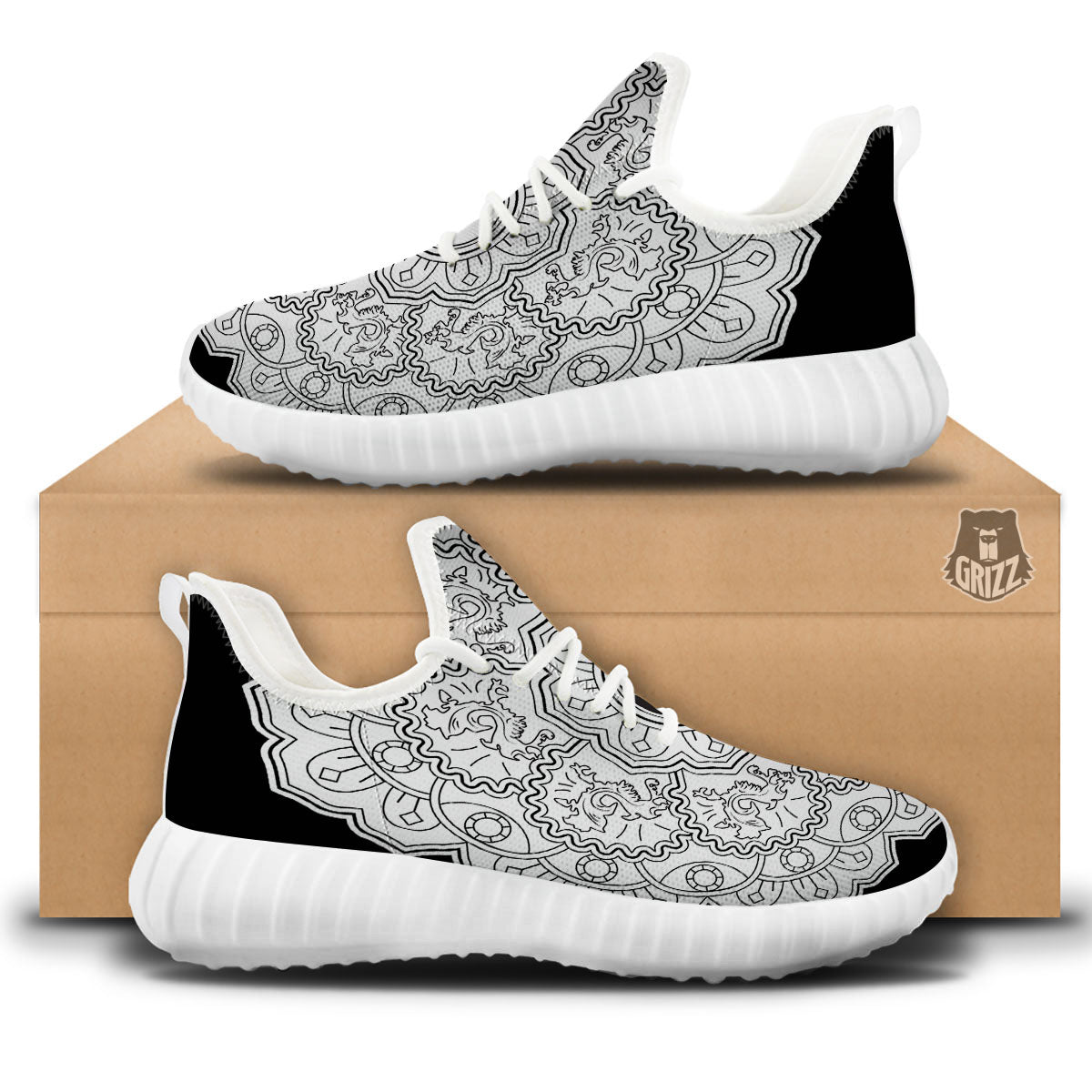 Yin Yang Mandala White And Black Print White Walking Shoes-grizzshop