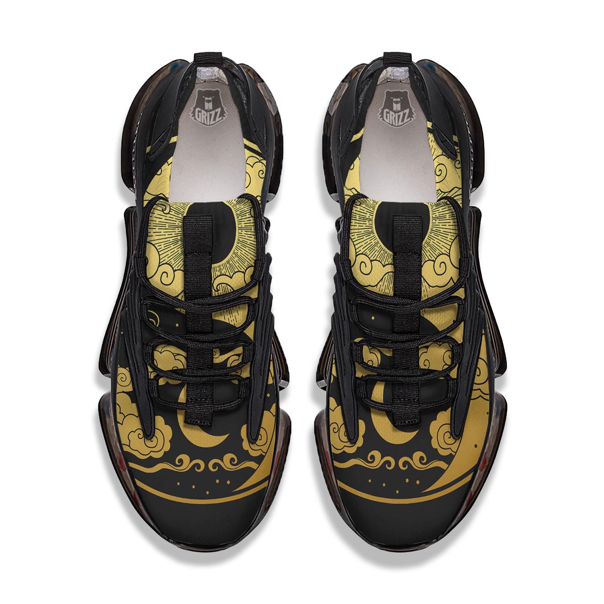 Yin Yang Moon And Sun Print Black Gym Shoes-grizzshop