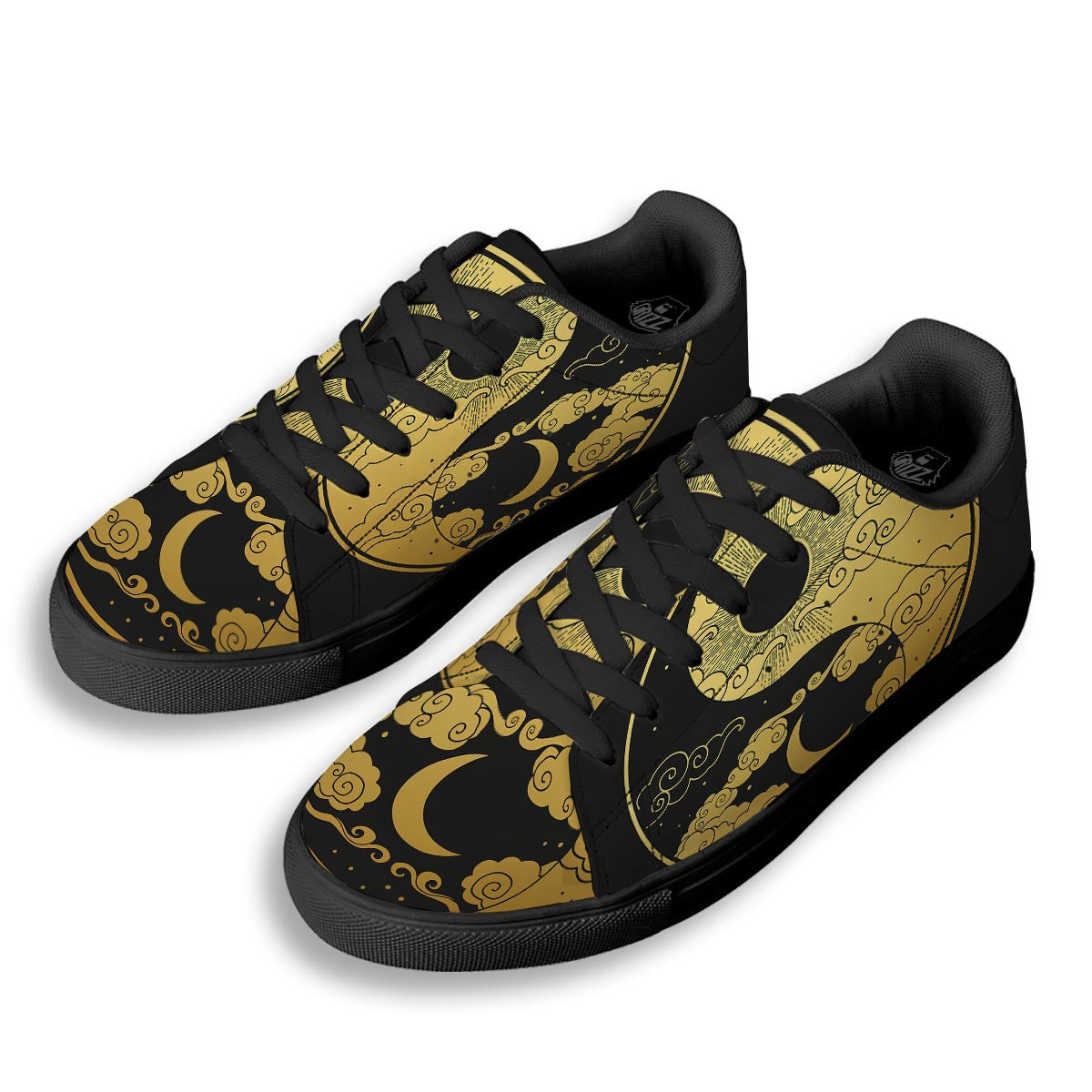 Yin Yang Moon And Sun Print Black Low Top Sneakers-grizzshop