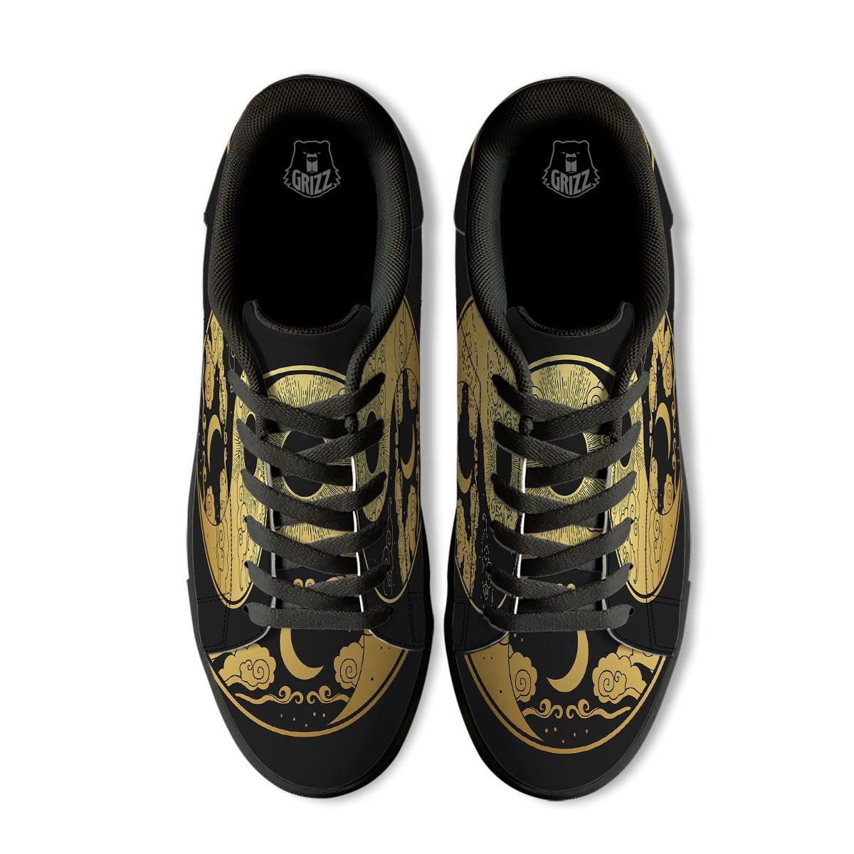 Yin Yang Moon And Sun Print Black Low Top Sneakers-grizzshop