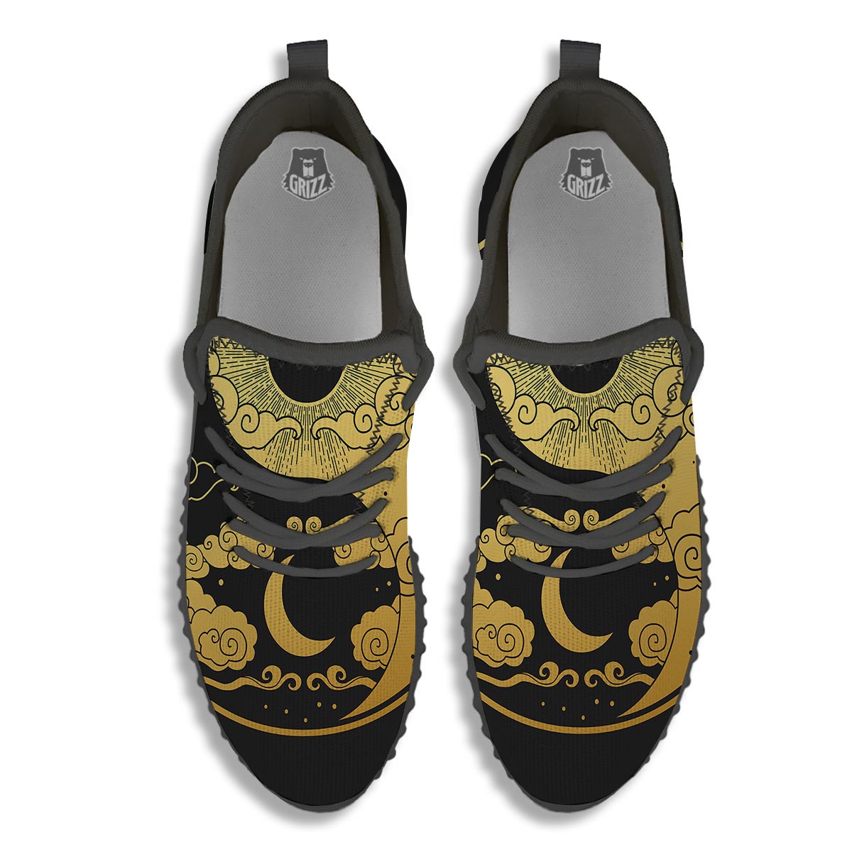 Yin Yang Moon And Sun Print Black Walking Shoes-grizzshop