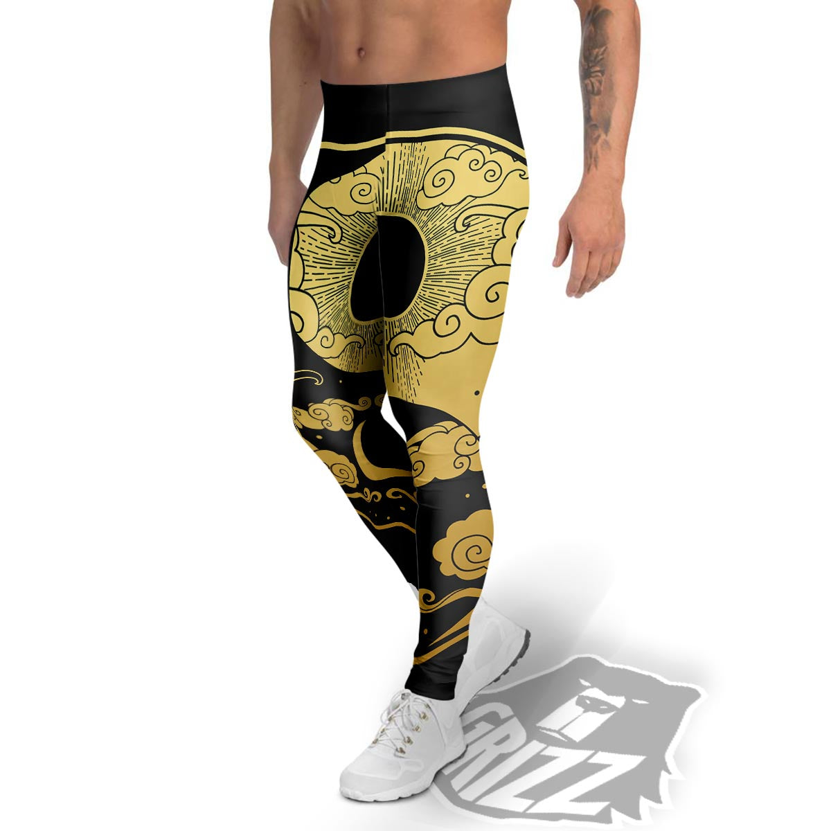 Yin Yang Moon And Sun Print Men's Leggings-grizzshop