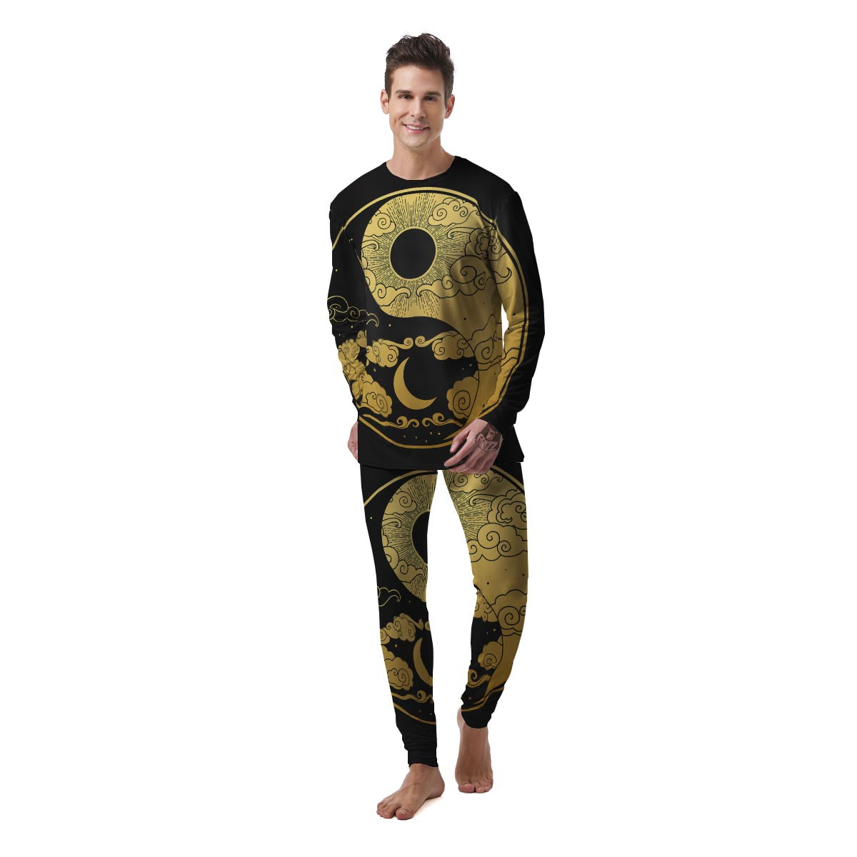 Yin Yang Moon And Sun Print Men's Pajamas-grizzshop