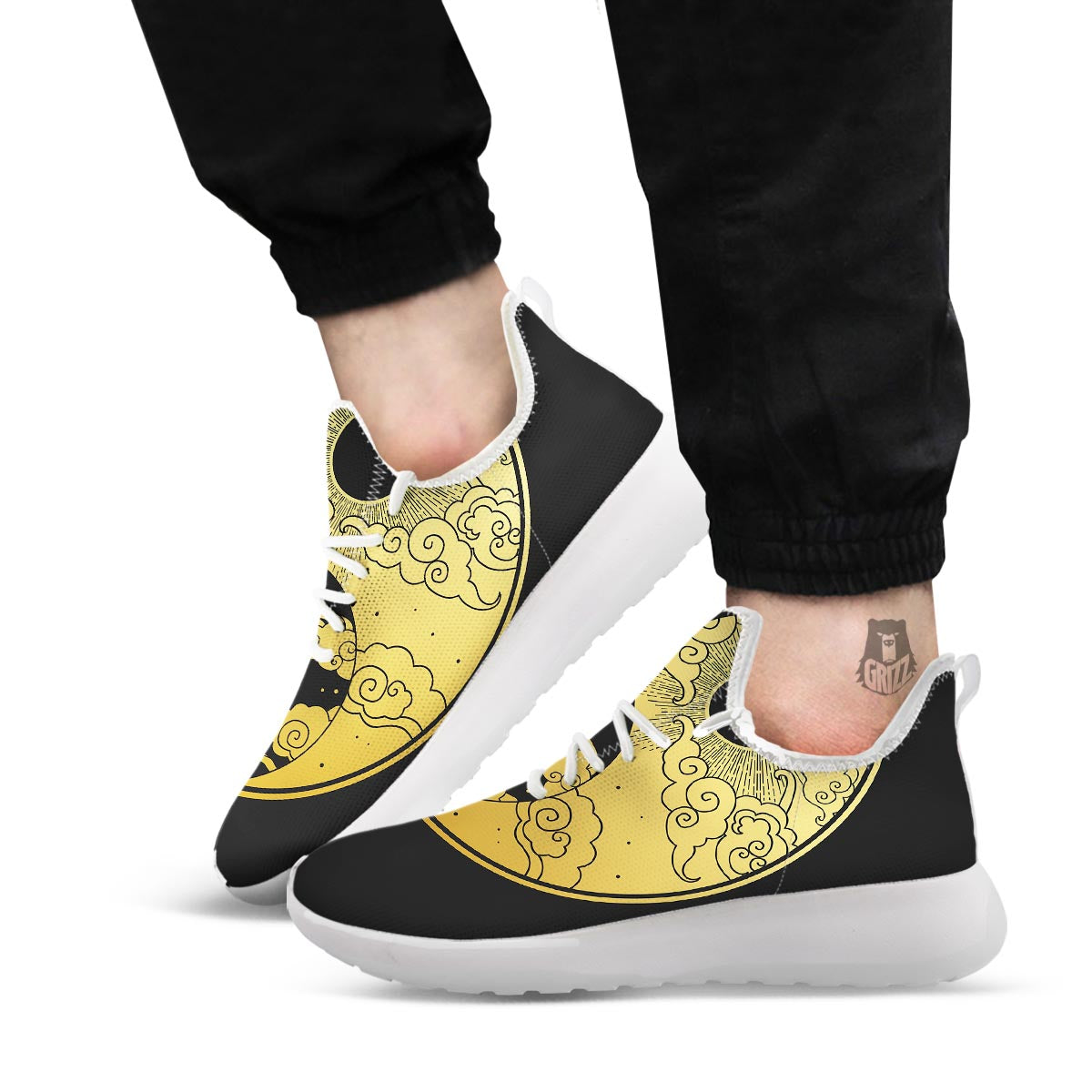 Yin Yang Moon And Sun Print White Athletic Shoes-grizzshop