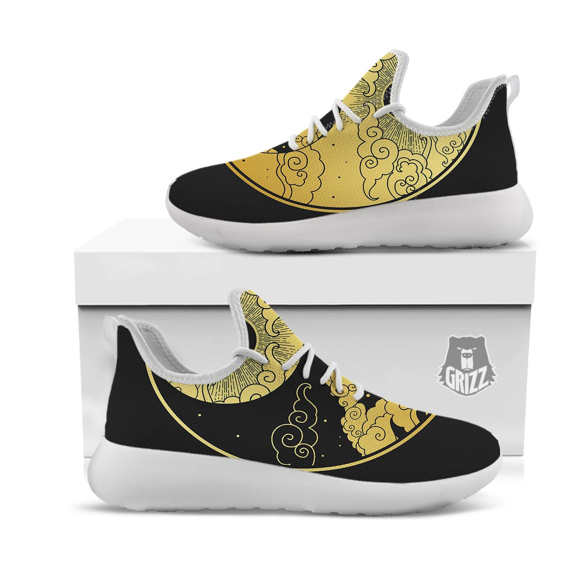 Yin Yang Moon And Sun Print White Athletic Shoes-grizzshop