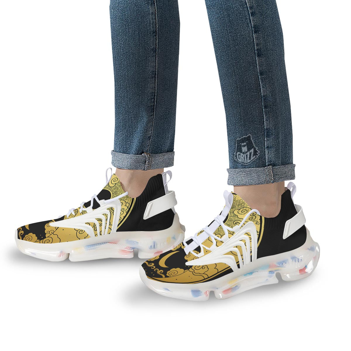 Yin Yang Moon And Sun Print White Gym Shoes-grizzshop