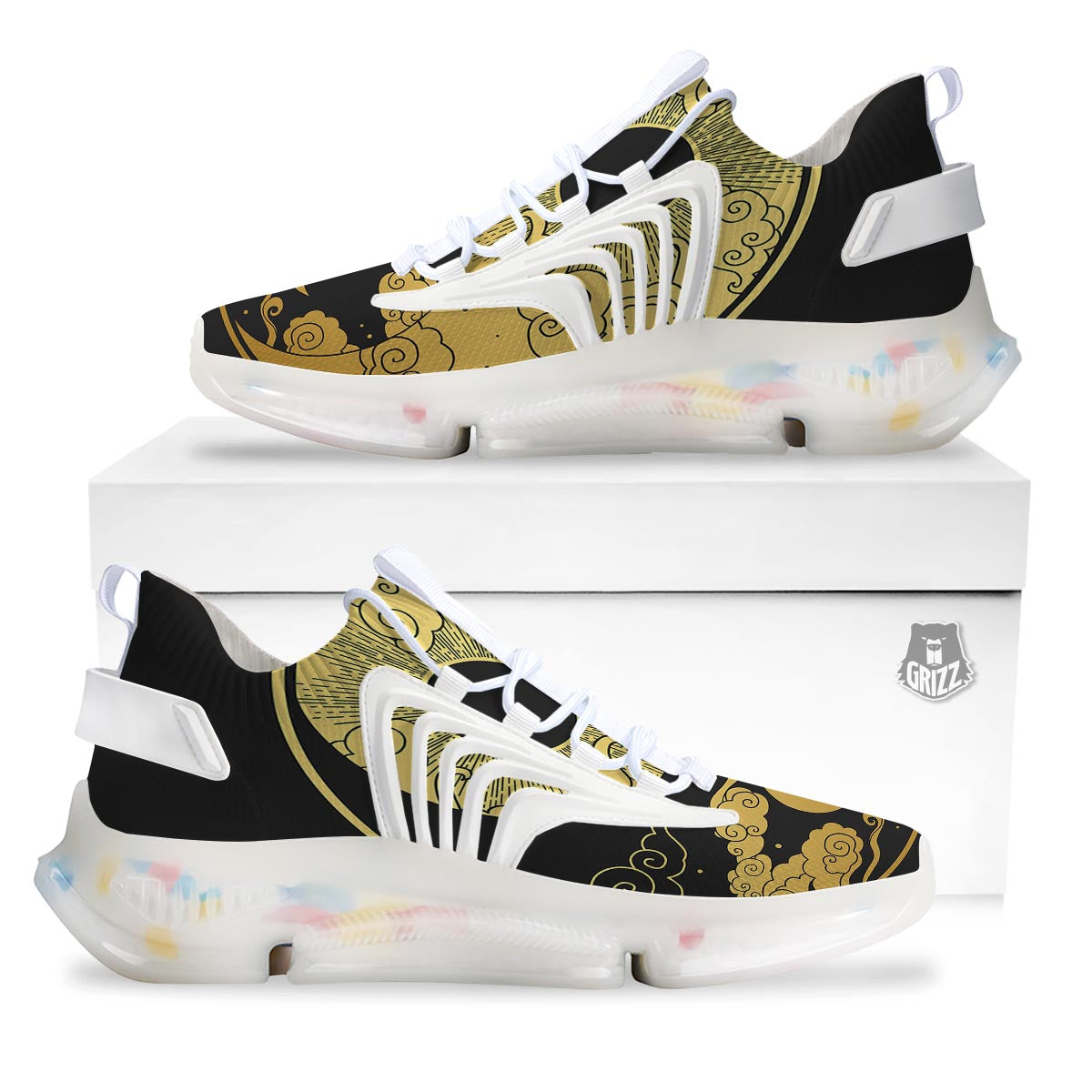 Yin Yang Moon And Sun Print White Gym Shoes-grizzshop