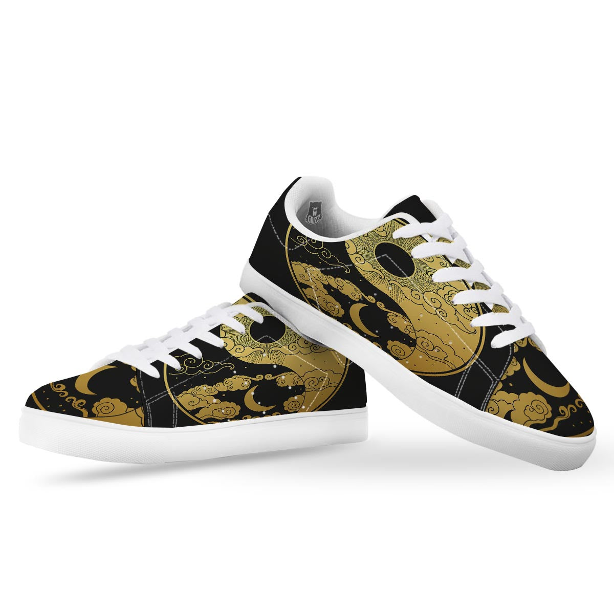 Yin Yang Moon And Sun Print White Low Top Sneakers-grizzshop