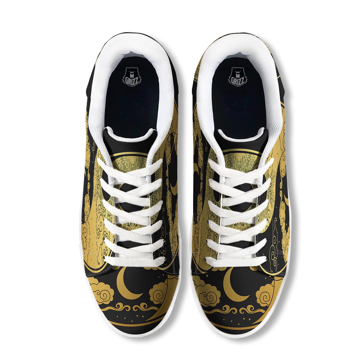 Yin Yang Moon And Sun Print White Low Top Sneakers-grizzshop