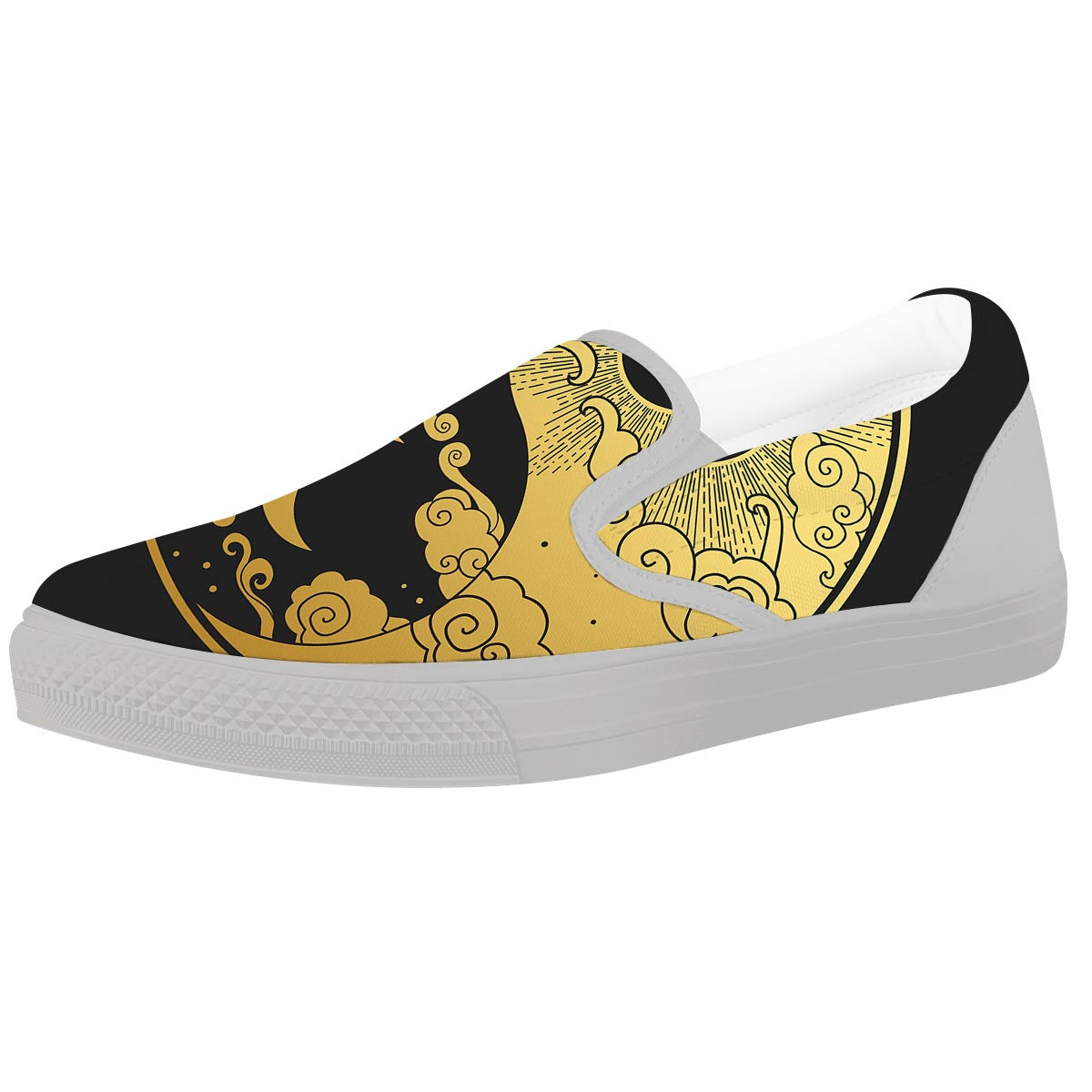 Yin Yang Moon And Sun Print White Slip On Shoes-grizzshop