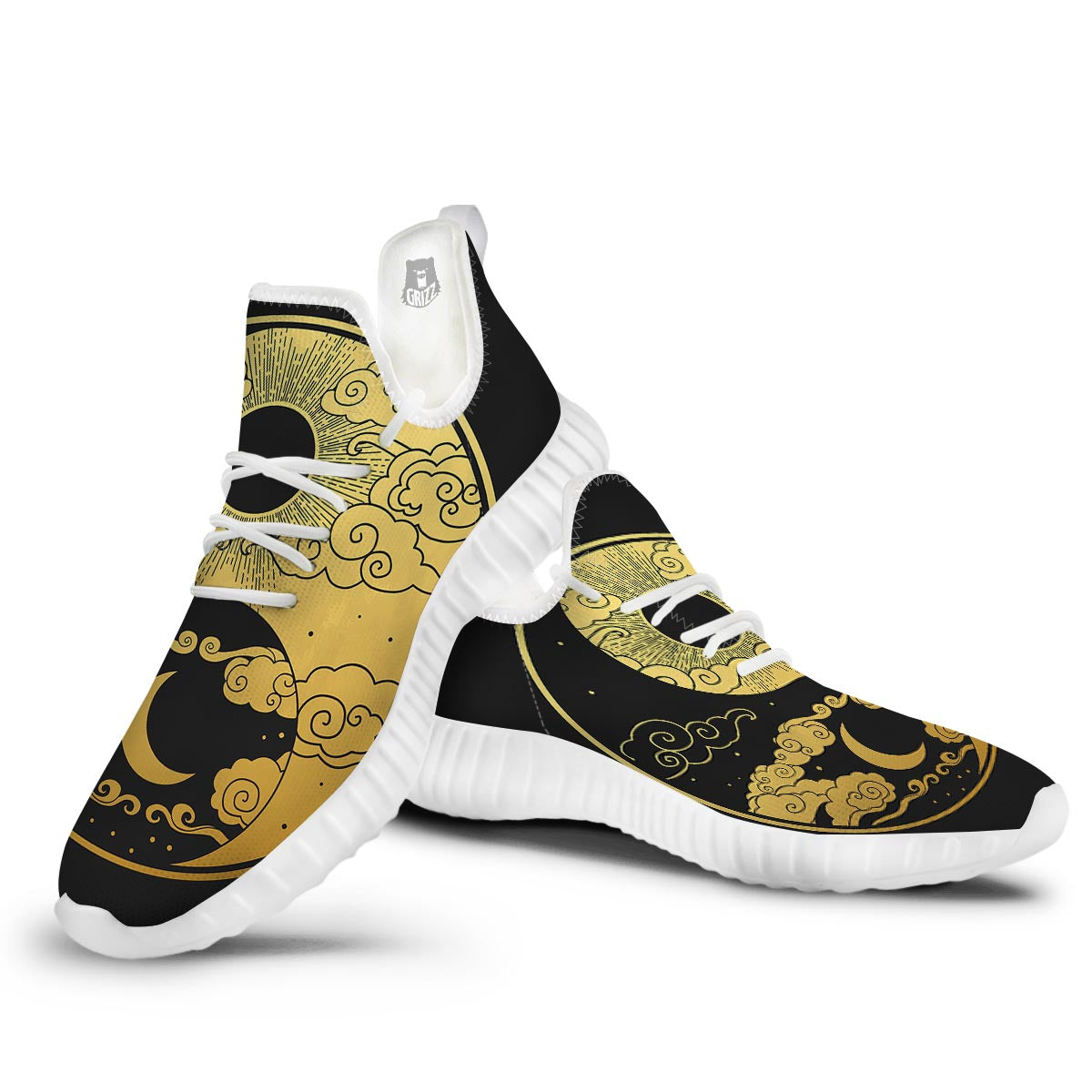 Yin Yang Moon And Sun Print White Walking Shoes-grizzshop