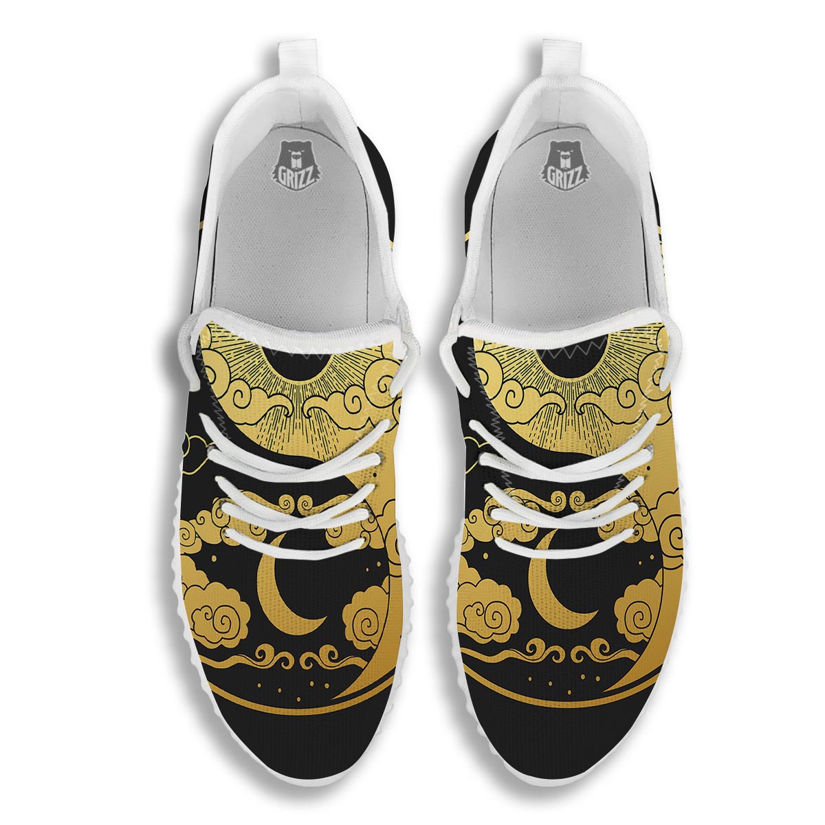 Yin Yang Moon And Sun Print White Walking Shoes-grizzshop