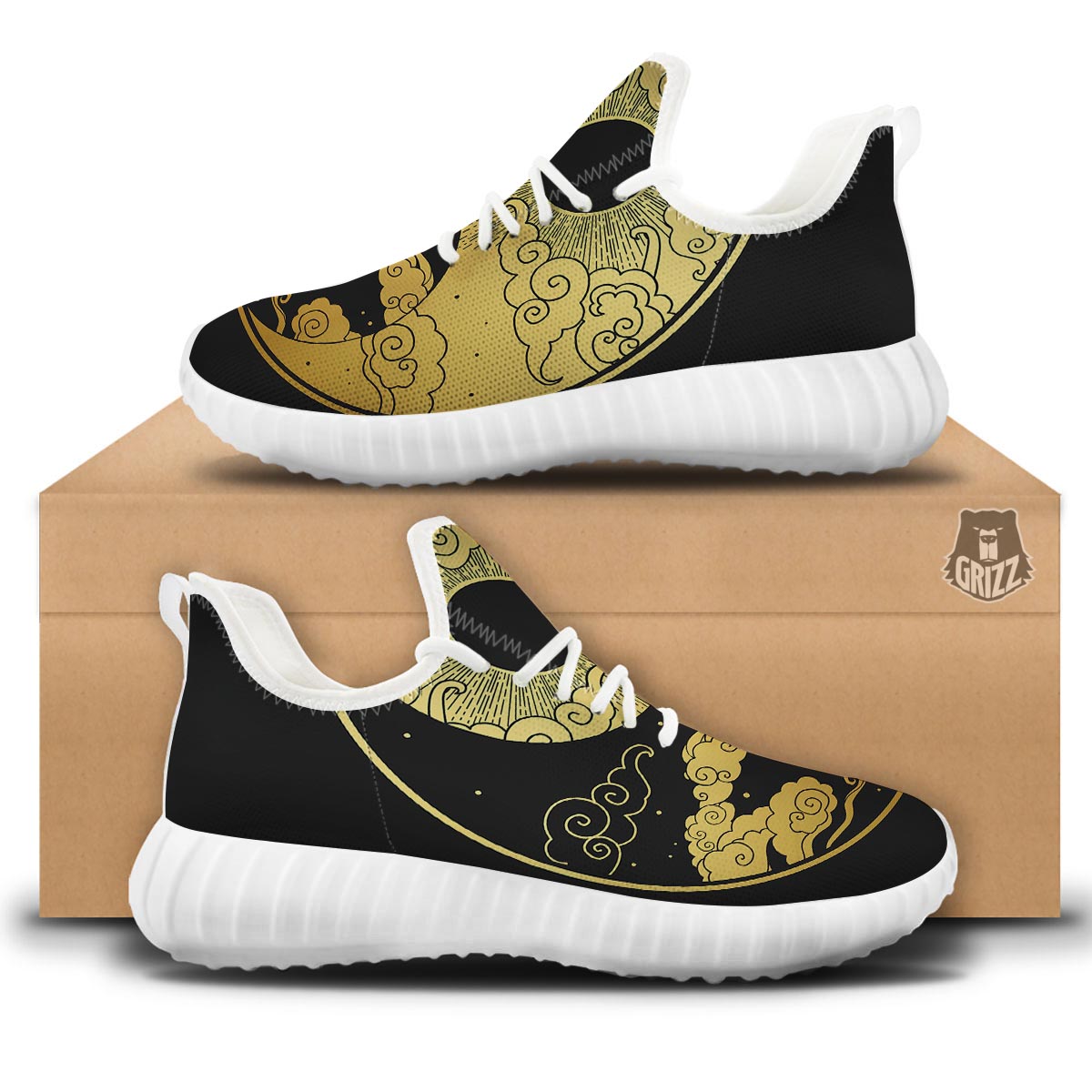 Yin Yang Moon And Sun Print White Walking Shoes-grizzshop