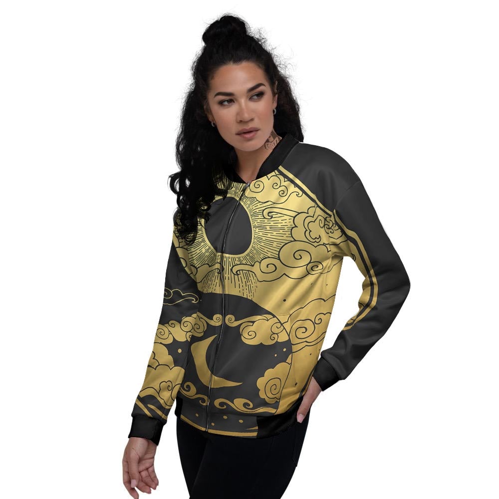 Yin Yang Moon And Sun Print Women's Bomber Jacket-grizzshop