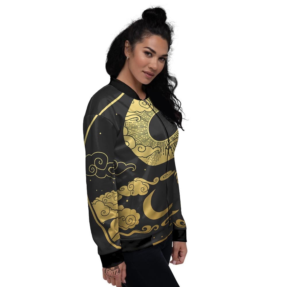 Yin Yang Moon And Sun Print Women's Bomber Jacket-grizzshop