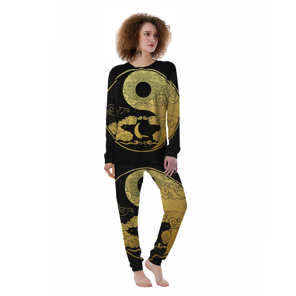 Yin Yang Moon And Sun Print Women's Pajamas-grizzshop