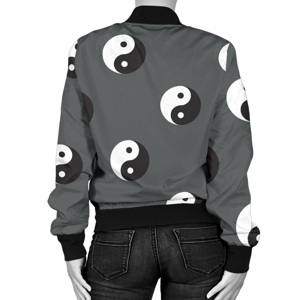 Yin Yang Pattern Print Women Casual Bomber Jacket-grizzshop