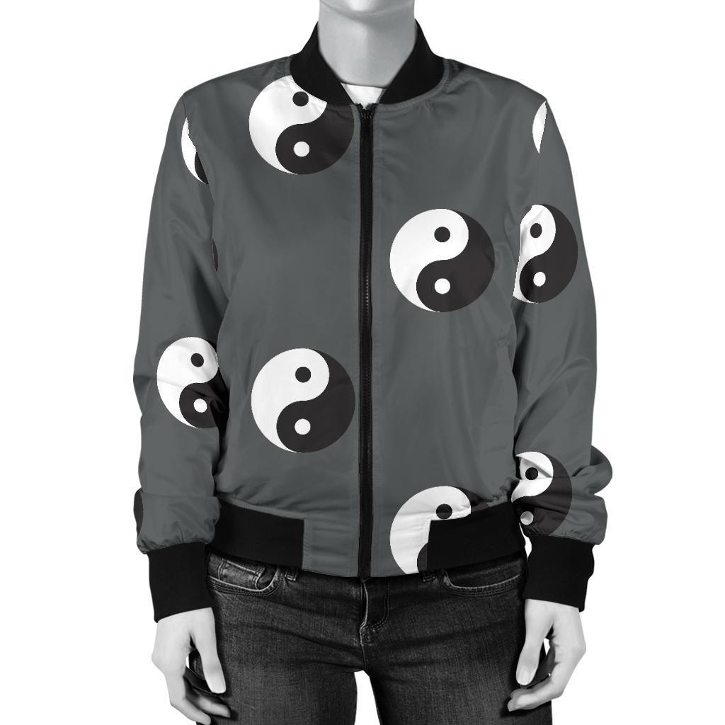 Yin Yang Pattern Print Women Casual Bomber Jacket-grizzshop