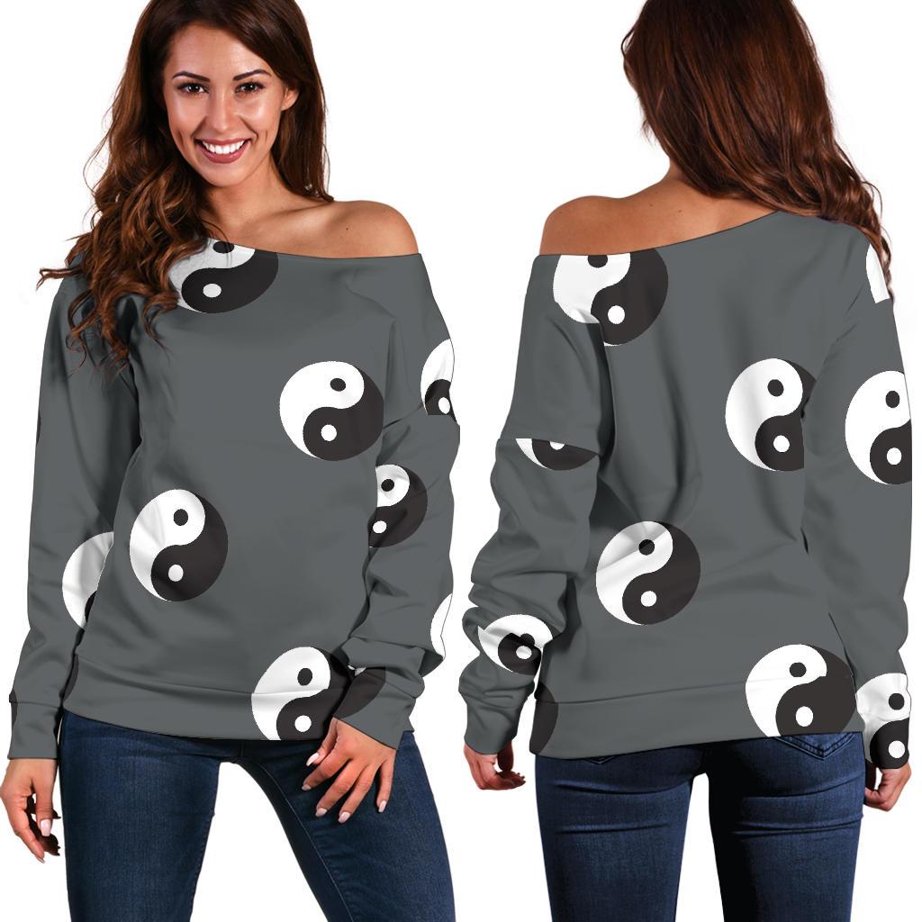 Yin Yang Pattern Print Women Off Shoulder Sweatshirt-grizzshop