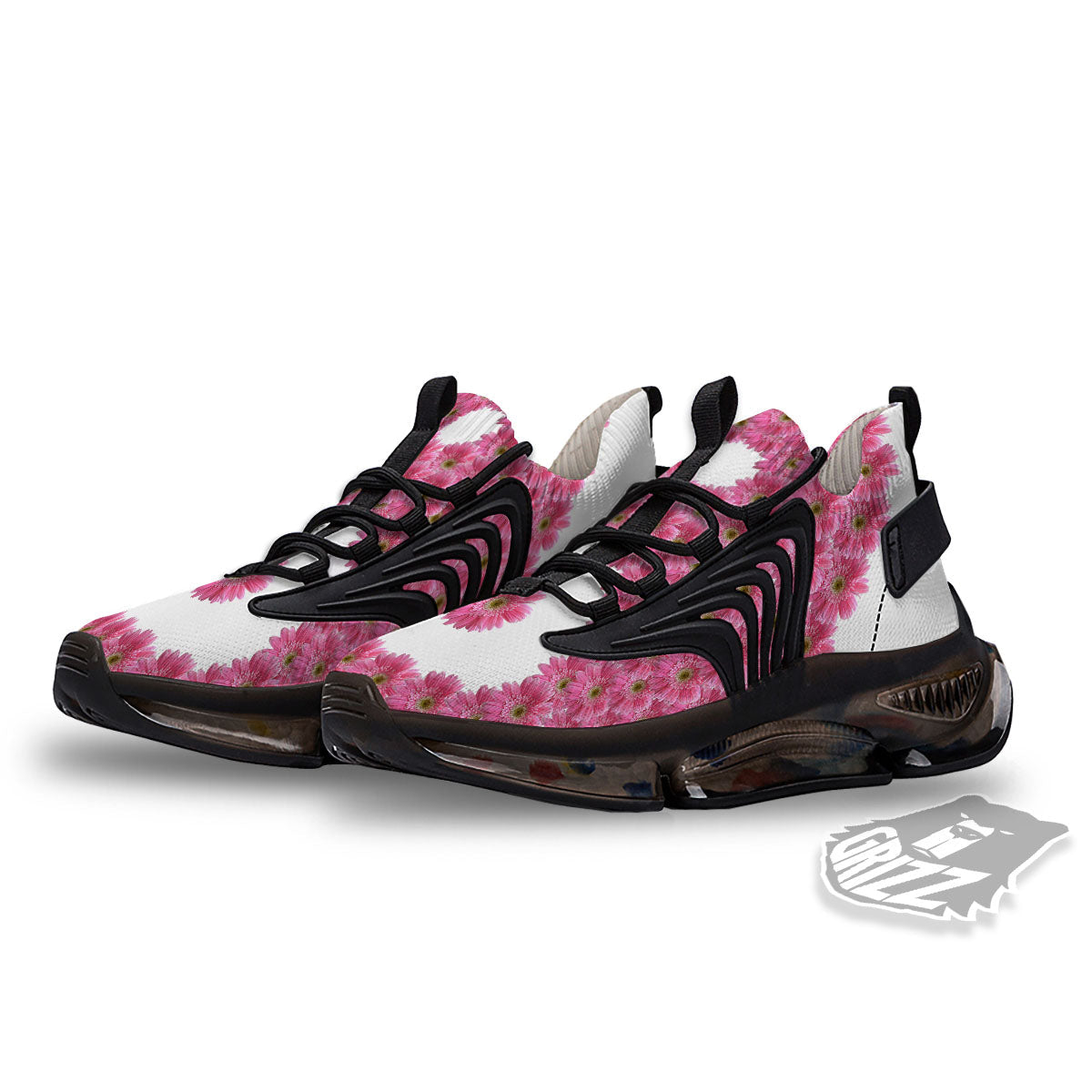 Yin Yang Pink Flowers Print Black Gym Shoes-grizzshop