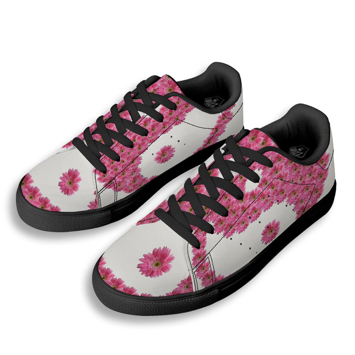 Yin Yang Pink Flowers Print Black Low Top Sneakers-grizzshop