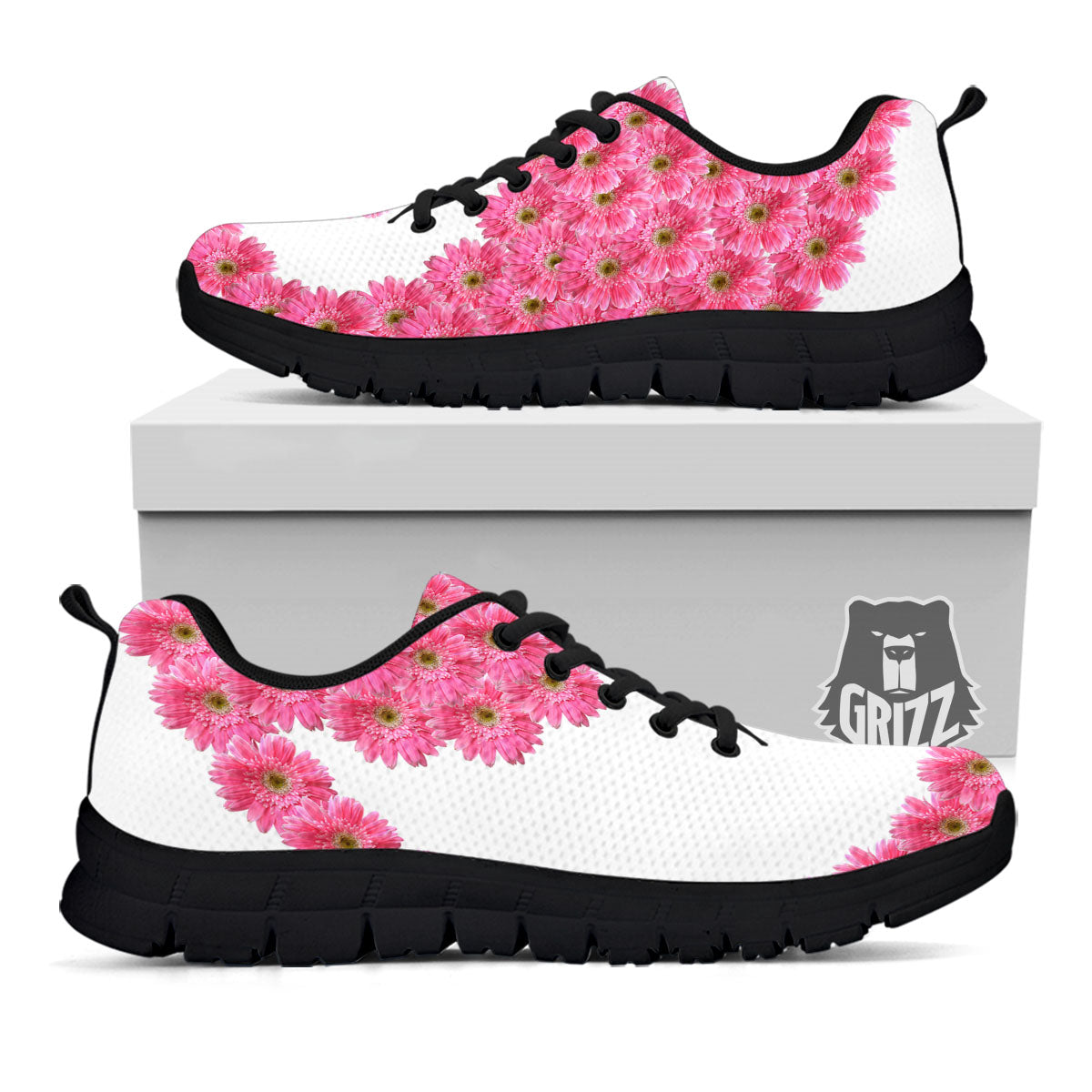 Yin Yang Pink Flowers Print Black Sneaker-grizzshop