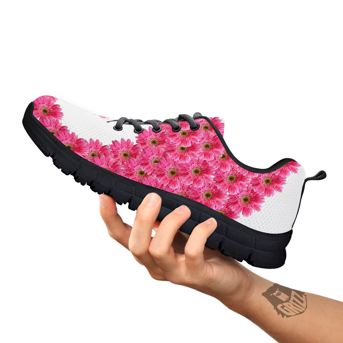 Yin Yang Pink Flowers Print Black Sneaker-grizzshop