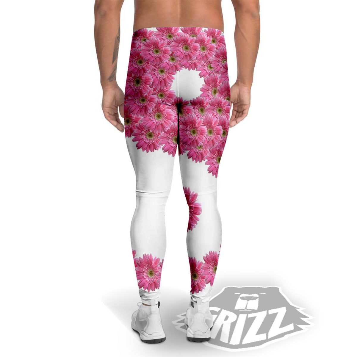 Yin Yang Pink Flowers Print Men's Leggings-grizzshop