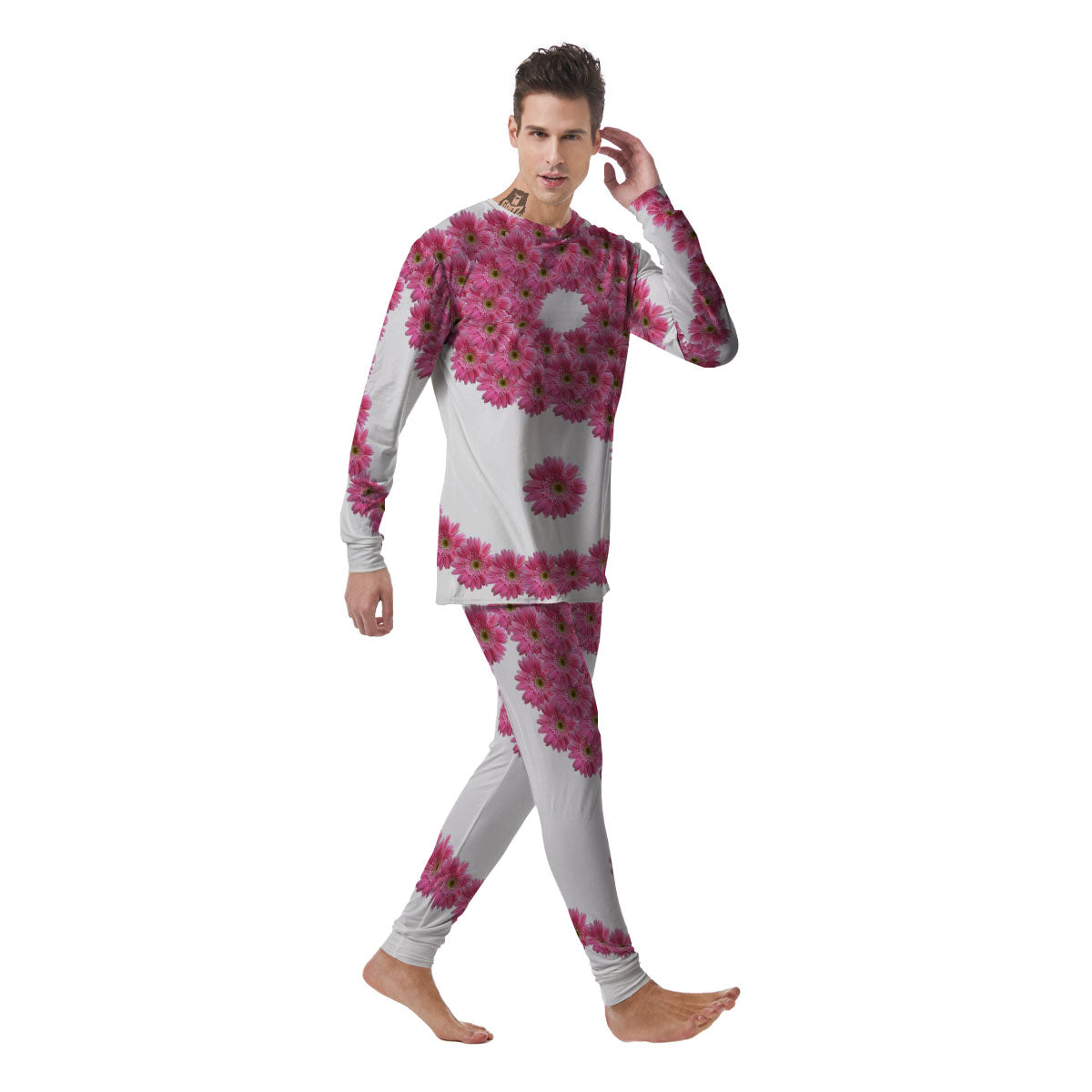 Yin Yang Pink Flowers Print Men's Pajamas-grizzshop