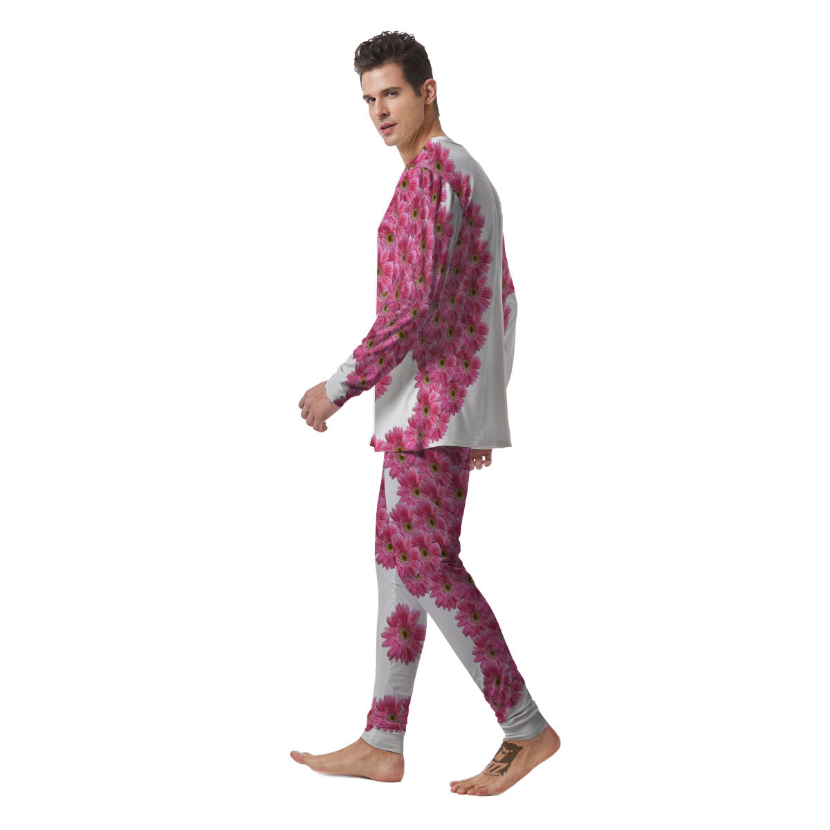 Yin Yang Pink Flowers Print Men's Pajamas-grizzshop