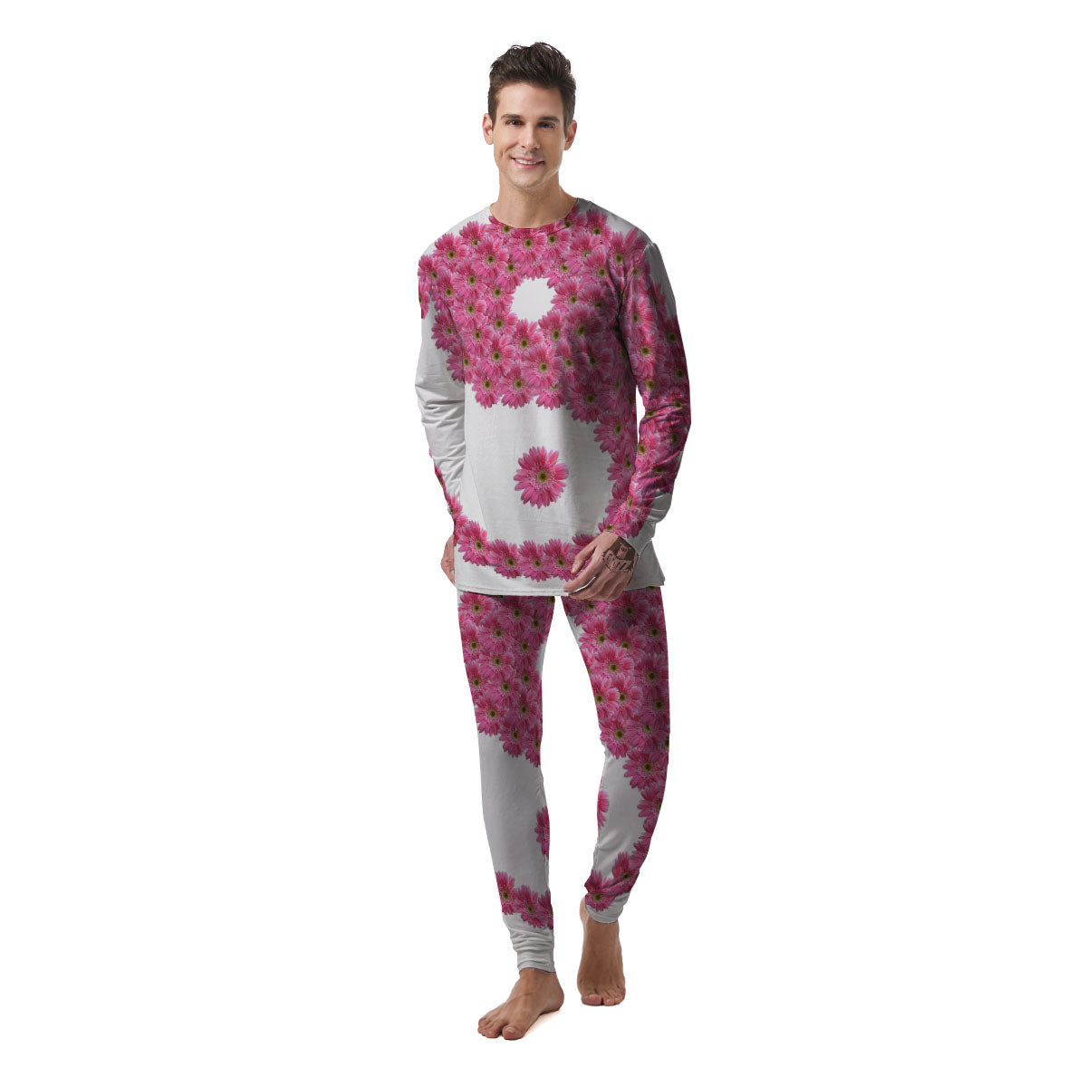 Yin Yang Pink Flowers Print Men's Pajamas-grizzshop